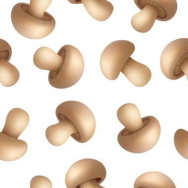 Kusursuz Şampiyon Mantar Şablonu, Vektör İllüzyonu. Gerçekçi Düğme Mantarı Kusursuz Geçmişi. Beyaz Mantar Dokusunu Tekrarla.