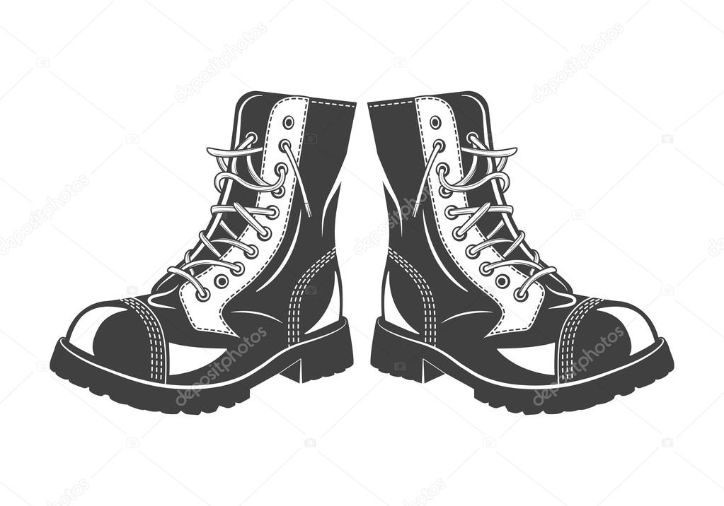Monochrome military jump boots on a white background. Vector EPS8 illustration