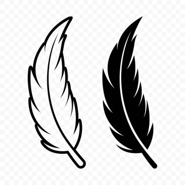 Vektör Siyah ve Beyaz Siluet Yumuşak Tüy Simgeleri. Siluet Tüy Kapanması, izole edilmiş. Flamingo, Angel, Kuş tüyü tasarım şablonu. Işık ve Özgürlük Konsepti.