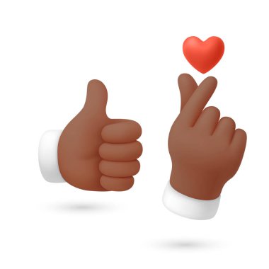 Vektör 3d Sevgi ve Aşk Elleri Ayarlandı. Sevgi ve Aşk Elleri. Kırmızı Kalp Simgesi 'yle Baş Parmaklıklar ve Parmak Kalp Hareketi. Sosyal Medya Tepki Sembolü, izole.