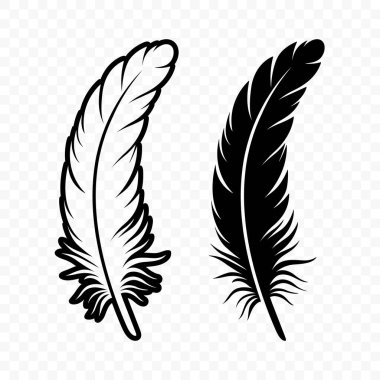 Vektör Siyah ve Beyaz Siluet Yumuşak Tüy Simgesi. Siluet Tüy Kapanması, izole edilmiş. Flamingo, Angel, Kuş tüyü tasarım şablonu. Işık ve Özgürlük Konsepti.