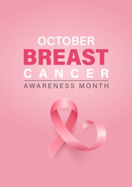 Göğüs kanseri farkındalığı dikey pembe poster, vektör illüstrasyonu. Ekim Pembe Kurdele İllüstrasyonu. İpek Gerçekçi Pembe Kurdeleli Göğüs Kanseri Farkındalığı Ay Sancağı. Sağlık Kampanyası Arkaplanı.