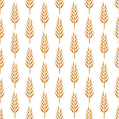 Beyaz Arkaplanda Tarımsal Buğday ve Gevrek Kulaklı Vektörsüz Desen. Organik Buğday, Pirinç Kulak Tasarım Şablonu. Ekmek, Bira Paketi, Çiftlik, Organik Gıda Konsepti.