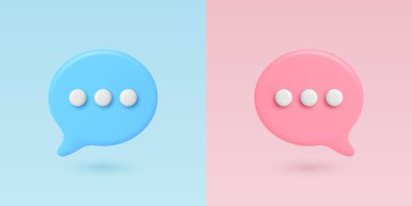 Vektör 3d Chat Bubbles in Blue and Pink. Daktilo Noktalı Konuşma Balonu Simgeleri. Mesajlaşma ve Çevrimiçi İletişim Konsepti. Sosyal Medya Diyalog Sembolleri. Müşteri Destek Sohbeti.