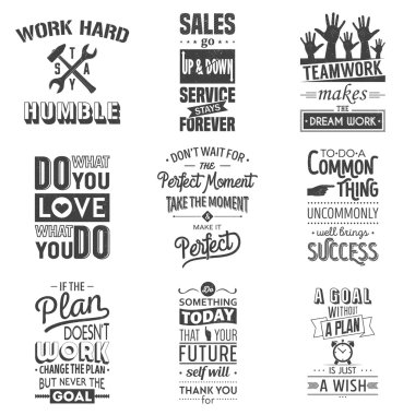 Set of vintage business motivation typographic quotes. Grunge effect can be edited or removed.