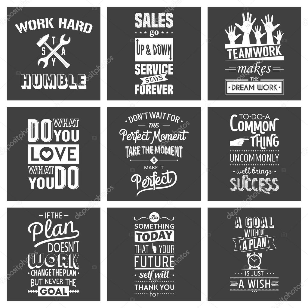 Set of vintage business motivation typographic quotes.