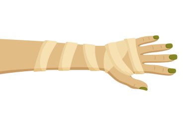 Sargılara sarılı vektör mumya eli. Ürkütücü Cadılar Bayramı Zombi Kolu ileri uzanıyor. Korku Partisi Dekorasyonu 'nun Ürkütücü Ölümsüz Canavar Eli İllüstrasyonuName.