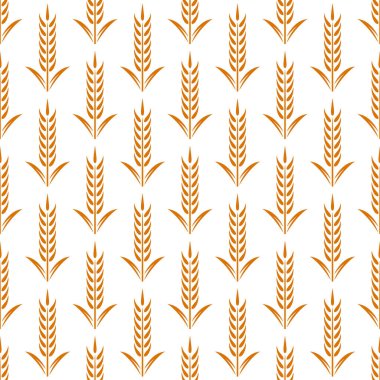 Beyaz Arkaplanda Tarımsal Buğday ve Gevrek Kulaklı Vektörsüz Desen. Organik Buğday, Pirinç Kulak Tasarım Şablonu. Ekmek, Bira Paketi, Çiftlik, Organik Gıda Konsepti.