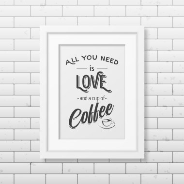 Tipografik arka planda tuğla duvar arka plan üzerinde gerçekçi bir şekilde beyaz çerçeve alıntı