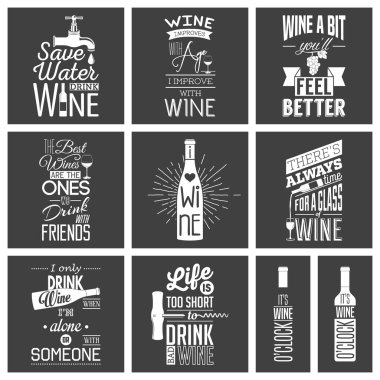 Vintage şarap tipografik tırnak seti