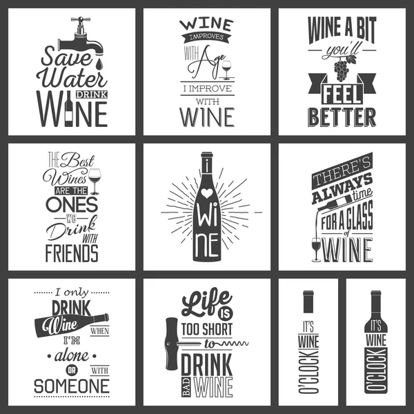 Ensemble de citations typographiques de vin vintage — Image vectorielle