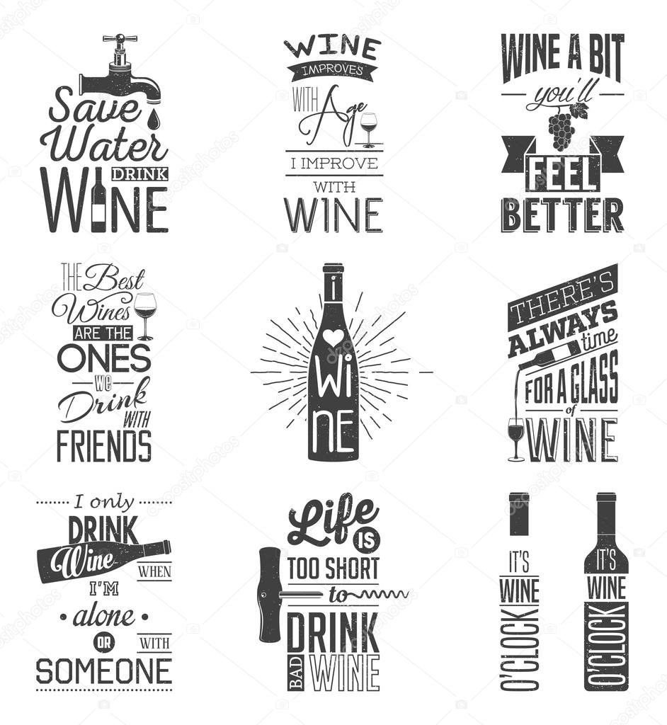 Set of vintage wine typographic quotes. Grunge effect can be edited or removed.