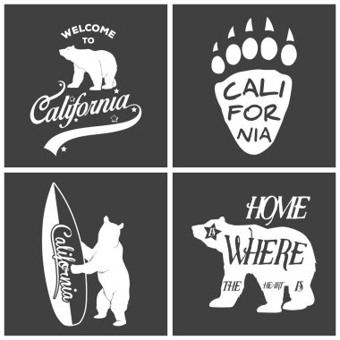 Set of vintage monochrome california emblems and design elements.