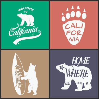 Set of vintage monochrome california emblems and design elements.