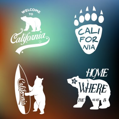 Set of vintage monochrome california emblems and design elements.