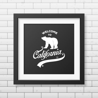 Typographical Background in realistic square black frame on white background.