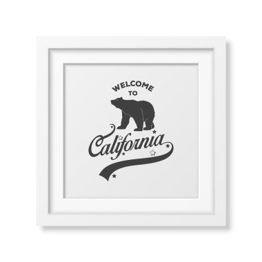 Typographical Background in realistic square frame on white background.