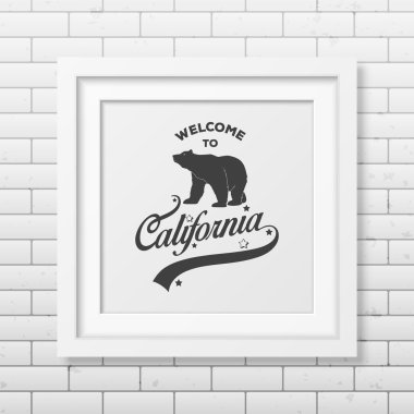 Typographical Background in realistic square frame on white background.