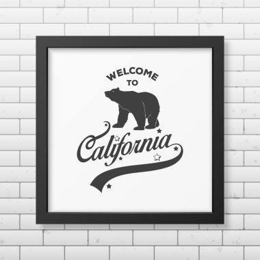 Typographical Background in realistic square black frame on white background.