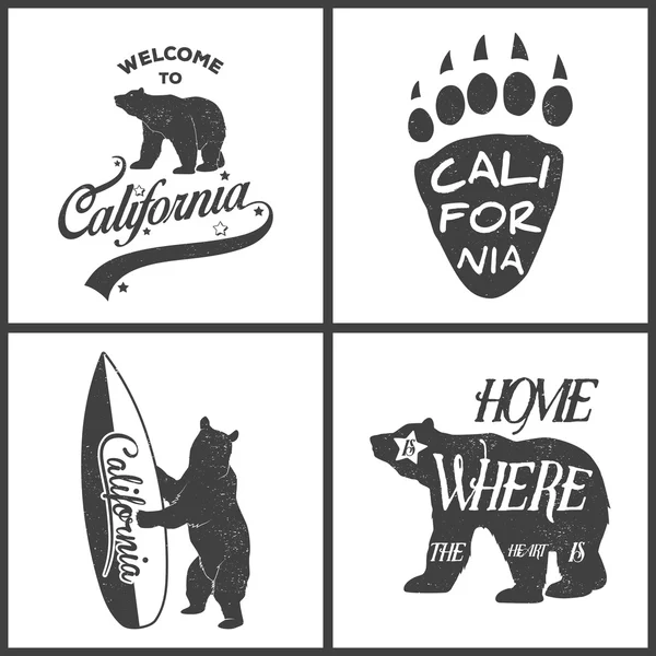 Set of vintage monochrome california emblems and design elements. Grunge effect can be edited or removed. — ストックベクタ