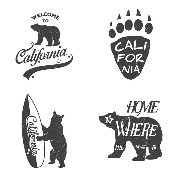 Set of vintage monochrome california emblems and design elements. Grunge effect can be edited or removed. — Stock Vector