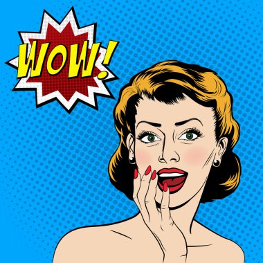 Vektör sürpriz kadın pop sanat çizgi roman tarzı