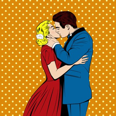 Pop sanat çizgi roman tarzında çift öpüşme vektör
