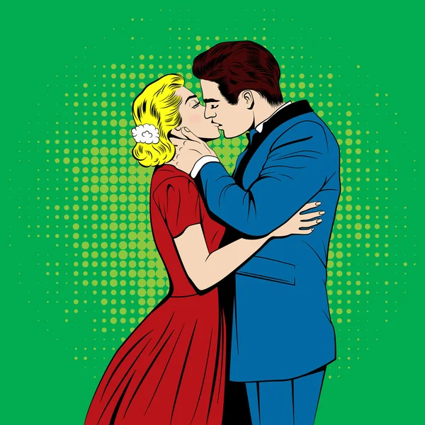 Pop sanat çizgi roman tarzında çift öpüşme vektör — Stok Vektör