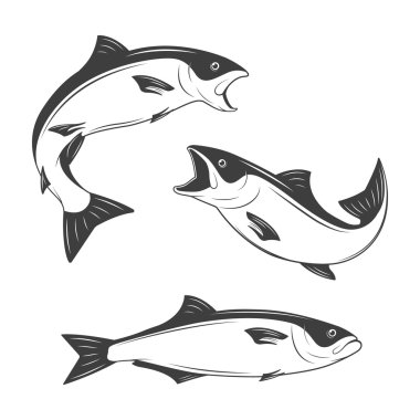 Set of monochrome vector fish