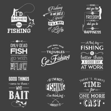 Set of vintage fishing typographic quotes.