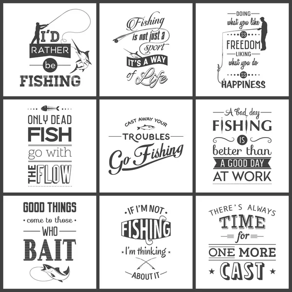 Set of vintage fishing typographic quotes — 图库矢量图片