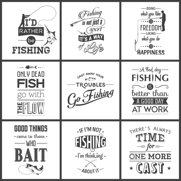 Set of vintage fishing typographic quotes — ストックベクタ