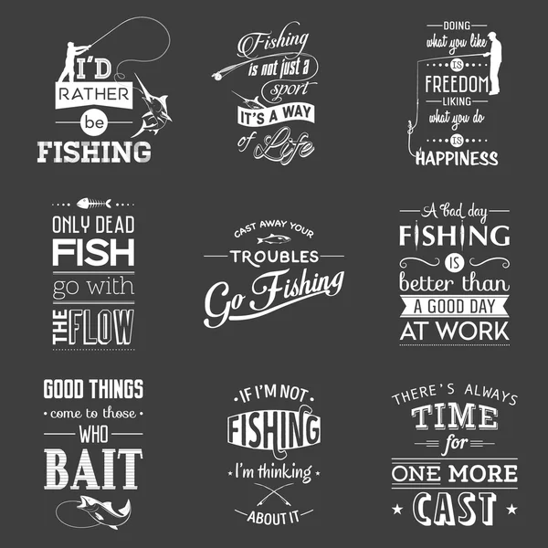 Set di citazioni tipografiche da pesca vintage — Vettoriale Stock