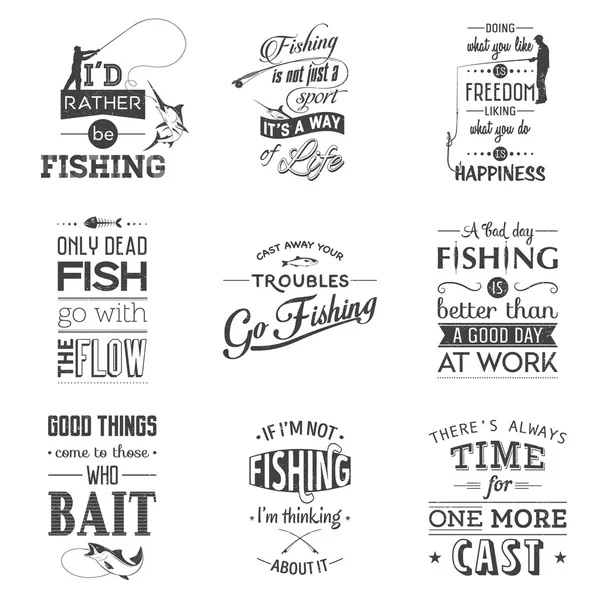 Set of vintage fishing typographic quotes. — Stok Vektör