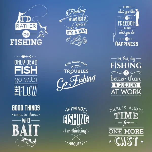 Set of vintage fishing typographic quotes — Stok Vektör
