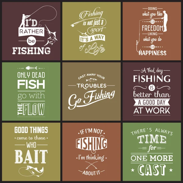 Conjunto de aspas tipográficas de pesca vintage — Vetor de Stock