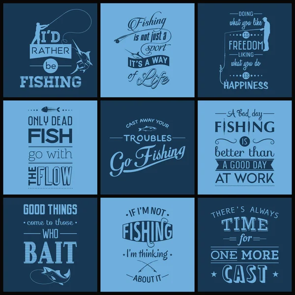 Set of vintage fishing typographic quotes — Stock Vector