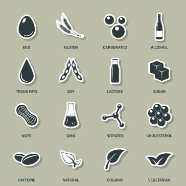 Alerjen simgeler kümesi vektör.