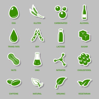 Alerjen simgeler kümesi vektör.