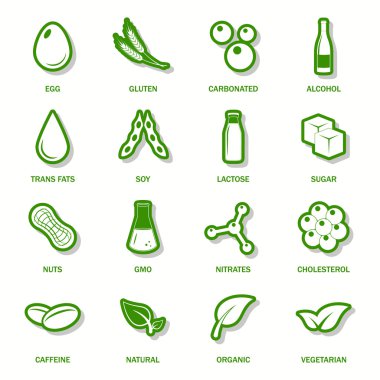 Alerjen simgeler kümesi vektör.