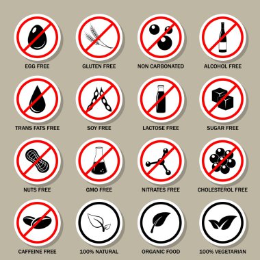 Alerjen simgeler kümesi vektör.