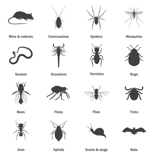 Symbole zur Schädlings- und Insektenbekämpfung gesetzt. — Stockvektor