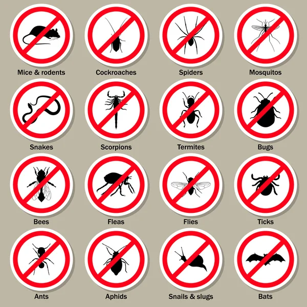 Pest en insectenbestrijding pictogrammen instellen. — Stockvector