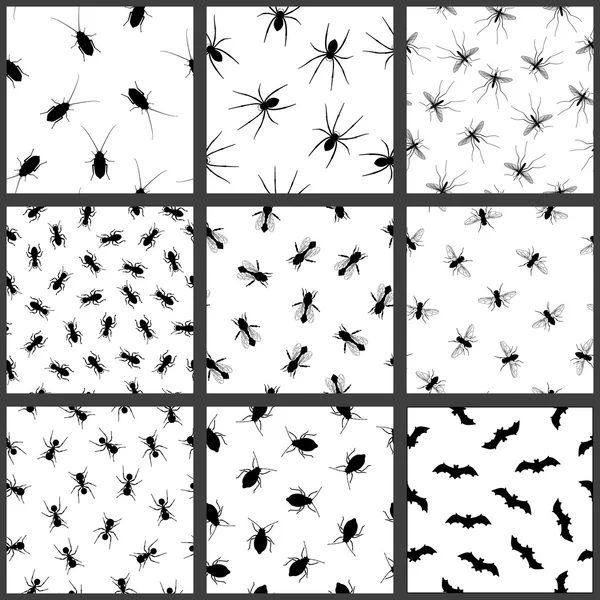 Pest and insect seamless pattern set — Stock Vector