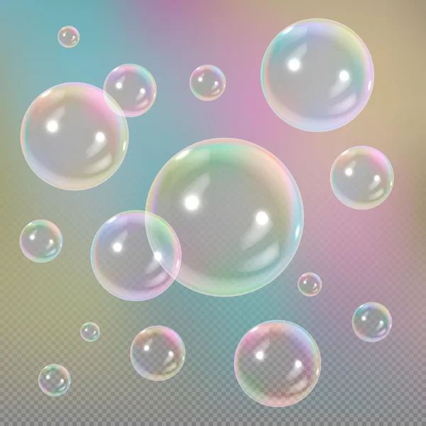 Burbujas de jabón sobre fondo transparente — Archivo Imágenes Vectoriales