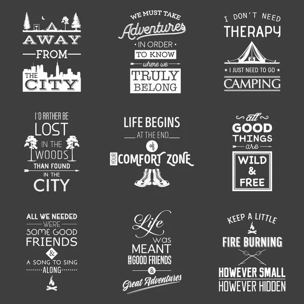 Set of vintage camping typographic quotes — Stock Vector