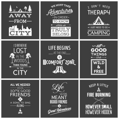 Vintage kamp tipografik tırnak seti