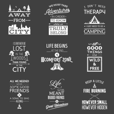 Vintage kamp tipografik tırnak seti