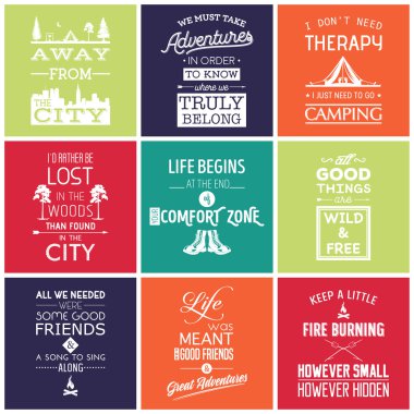 Set of vintage camping typographic quotes clipart