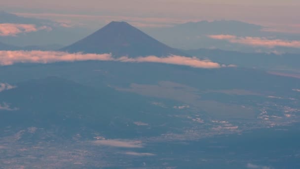 Вид Самолета Гору Фудзи Самая Высокая Гора Символ Японии — стоковое видео